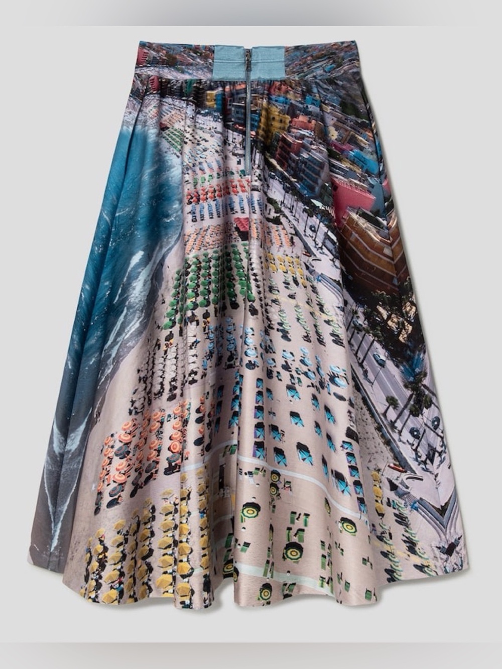 ALICE + OLIVIA Earla Whispering Waves Beach Print High Waist Midi Flare Skirt 8 - Picture 3 of 12
